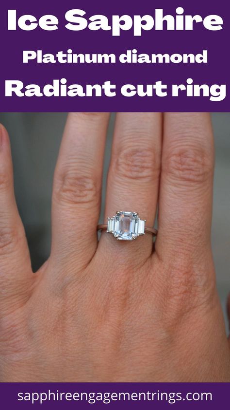 Ice Sapphire Engagement Ring Sapphire Engagement Ring Emerald Cut, Emerald Cut Sapphire Ring, Engagement Ring Emerald Cut, Rings Oval, Radiant Cut Rings, Engagement Ring Emerald, Ice Blue Color, Blue Sapphire Engagement Ring, Crystal Ice