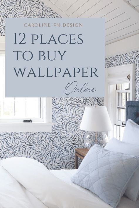 Wallpaper On One Wall In Bedroom, Bedrooms With Wallpaper Accent Wall, Wallpaper For House Walls, Mud Room Wallpaper, Guest Bedroom Wallpaper, Wallpaper Ideas For Home, Blue Wallpaper Bedroom, Wallpaper For Powder Room, Wallpaper Ideas For Living Room