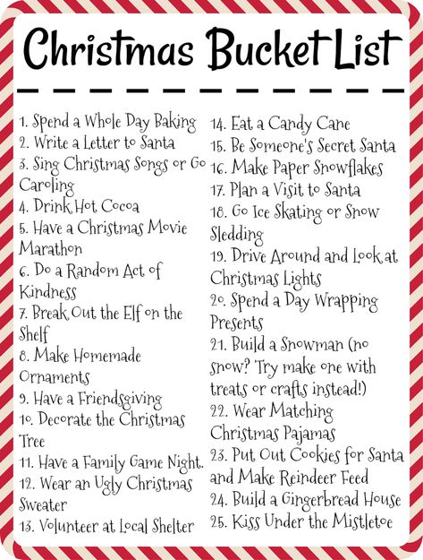 Ultimate Christmas Bucket List, Christmas Season Bucket List, Days Of Christmas, 25 Days Of Christmas Ideas, Christmas Celebration Ideas, Holiday To Do List, Things To Do For Christmas, Christmas Wishlist Ideas, Holiday Bucket List