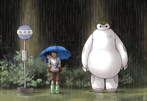 Big Hero 6 and Totoro Baymax Drawing, Big Hero 6 Tadashi, Lucario Pokemon, Hiro Big Hero 6, Hiro Hamada, Fan Girling, Neighbor Totoro, Ghibli Movies, Baymax