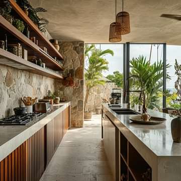 Modern Tropical Kitchen, Bali Interior Design, Balinese Interior, Bali Architecture, Beautiful Kitchenware, Bali Style Home, Rustic Outdoor Kitchens, Tropical Kitchen, Kitchen Beautiful