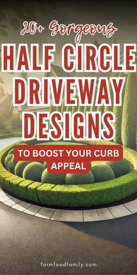 20+ Gorgeous Half Circle Driveway Ideas to Boost Your Curb Appeal 45 Driveway Roundabout Ideas, Front Yard Circle Driveway Landscaping, Big Front Yard Landscaping Driveways, Half Circle Garden Ideas, Hacienda Landscaping Ideas, Driveway Design Layout Front Yards, Corner Lot Driveway Ideas, Two Driveways Front Yards, Small Circle Driveway Ideas