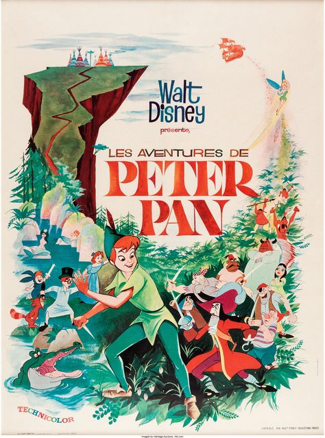 Peter Pan French Theatrical Poster (Walt Disney, 1953) Peter Pan Cartoon, Film Peter Pan, Peter Pan 1953, Peter Pan Movie, Peter Pans, Peter Pan Wendy, Disney Punk, Disney Poster, Skull Rock