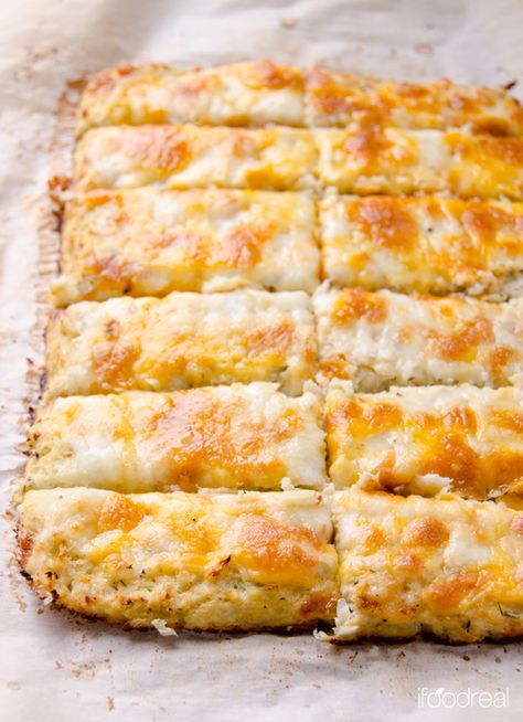 cutrow-cauliflower-breadsticks-recipe Metabolic Recipes, Cauliflower Breadsticks, Breadsticks Recipe, Cauliflower Bread, Bread Sticks Recipe, Bread Sticks, Cheesy Cauliflower, Cauliflower Crust, Healthy Family Meals