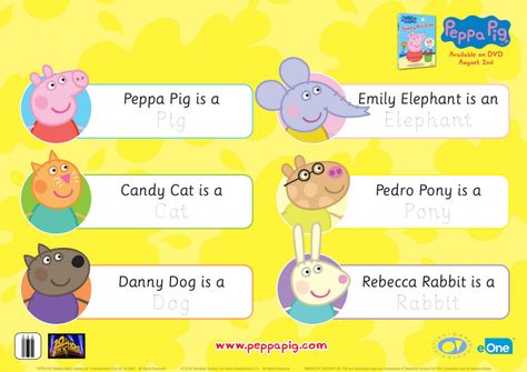 Printable Peppa Pig Reading and Writing Worksheet Kids School Labels, Danny Dog, Peppa Pig Teddy, Peppa Pig Birthday Party, Interesting Topics, Peppa Pig Birthday, First Grade Activities, English Activities, Phonics Worksheets