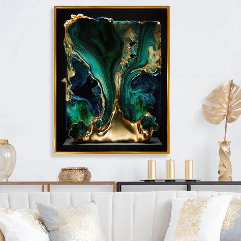 This beautiful "Abstract Geode Marble Green And Blue I" Framed Canvas Art is printed using the highest quality fade-resistant ink on canvas. Rectangle Wall Clock, Marble Abstract, Acrylic Wall Decor, Contemporary Framed Art, Abstract Canvas Wall Art, Black Picture Frames, Gold Picture Frames, Acrylic Wall Art, Everly Quinn