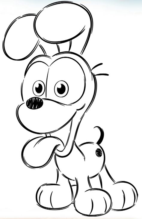 Cute Dog Drawing Cartoon, Cartoon Coloring Pages Free Printable, Drawing Ideas Easy Cartoon, Dog Cartoon Drawing, Garfield Drawing, Easy Disney Drawings, Easy Art For Kids, Simple Cartoon, Easy Drawings Sketches