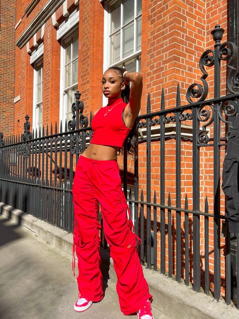 Outfits aesthetic, outfits 2020, outfits summer, outfits 2000s style, outfit inspirations, outfit ideas aesthetic, outfit ideas black girl, fits black girl, red aesthetic, insta photo ideas, insta baddie outfits, Outfit ideas, summer fits aesthetic, dope outfits, makeup neutral, wigs, curly wig, straight wigs, outfit inspo, Instagram photo ideas, Instagram picture, Instagram poses, photos for Instagram, outfit ideas, poses for Instagram, streetwear outfit Red Cargo Pants Outfit Street Styles, Red Cargo Outfit, Black And Red Outfit Baddie, Summer Outfits 2000s Style, Red Cargo Pants Outfit, Red Outfits Black Women, Red Streetwear Outfit, Summer Outfits 2000s, Red Fashion Outfits