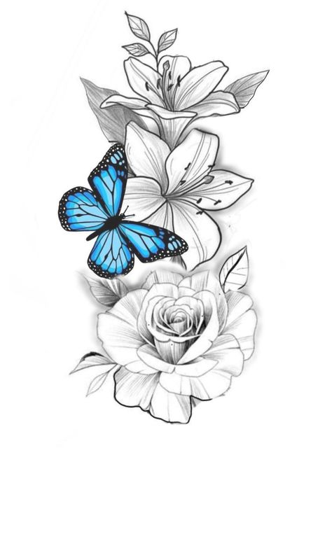 Small Floral Butterfly Tattoo, Beautiful Small Tattoos For Women, Lilly Tattoos, Necronomicon Tattoo, Lilly Tattoo Design, Rose And Butterfly Tattoo, Butterfly With Flowers Tattoo, Small Tattoos For Women, Owl Feather