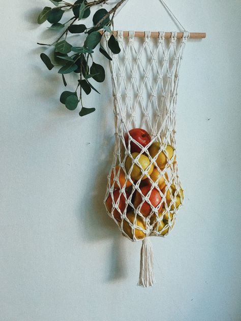 Macrame Fruit Basket, Hanging Fruit Basket, Hanging Fruit Baskets, Fruit Holder, Hanger Diy, Vegetable Storage, Fruit Storage, Crochet Plant, Diy Holder