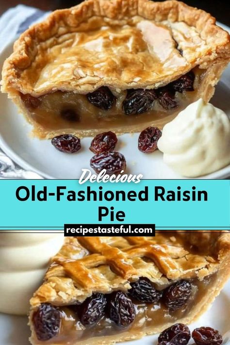 This classic Old-Fashioned Raisin Pie is a delightful combination of sweet, juicy raisins enveloped in a buttery, flaky crust. Perfect with a scoop of vanilla ice cream on the side, it’s a nostalgic dessert that will transport you back to simpler times. Raisen Pie, Old Fashioned Raisin Pie Recipe, Raisin Pie Recipe, Pie Homemade, Raisin Pie, Healthy Pies, Raisin Recipes, Daily Recipes, Delicious Pies