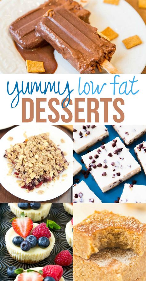 Low Fat Desserts / a great round up of delicious low fat dessert recipes Fat Free Desserts Gallbladder, Low Saturated Fat Desserts, Low Saturated Fat Recipes, Lowfat Desserts, Gallbladder Recipes, Low Fat Dessert, Low Fat Dessert Recipes, Fat Free Desserts, Fat Free Recipes