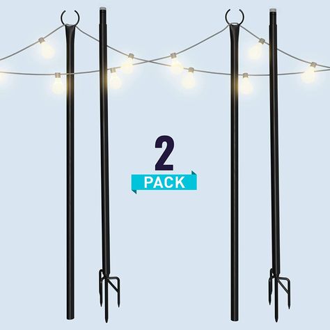 Expensive, maybe DIY?AmazonSmile : String Light Poles for Outdoors (2 x 9ft) Twist Connection Pole to Stay Straight + Strong for LED Hanging Solar Bulbs for House Garden Patio Wedding Cafe Party : Garden & Outdoor Poles For Outdoor Lights, String Light Poles, Backyard String Lights, Rope Lighting, Backyard Escape, Patio Wedding, Diy Outdoor Lighting, Diy String Lights, Patio Lights