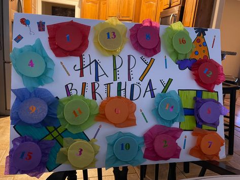 Punch Board For Gifts, Birthday Poke Board Gifts, How To Make A Birthday Punch Board, Punch Hole Birthday Board, Birthday Punch Game, Punch Board Gifts, Candy Punch Board, Birthday Countdown Board With Cups, 10 Days Of Birthday Gifts