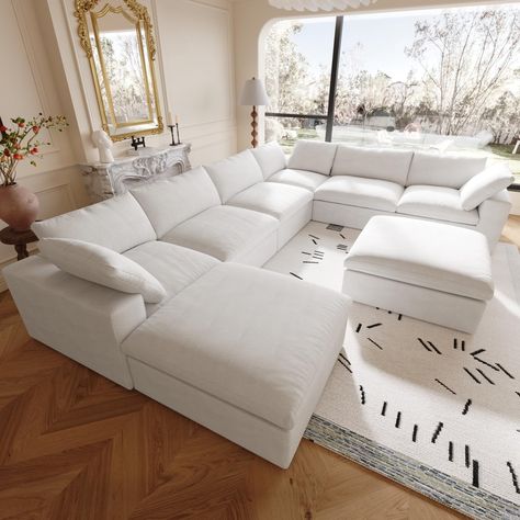 Big Comfy Couches, Modern Living Room Ideas Luxury, 8 Seater Sofa, Living Room Ideas House, Room Ideas Luxury, Living Room Interior Modern, Modern Living Room Sofa Set, White Couch Living Room, Sofa Set Modern