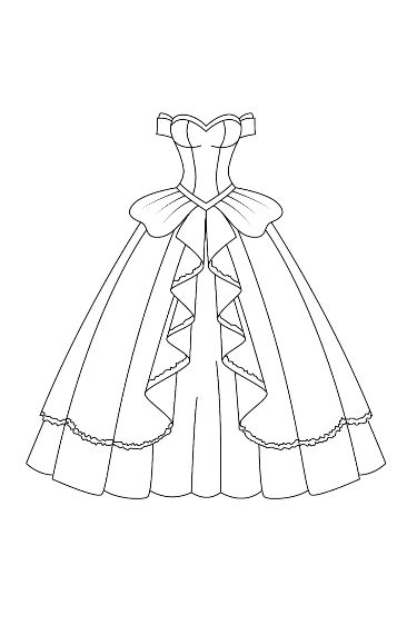 Princess dress coloring page for kids lovecol Modern Dress Drawing, Dress Coloring Pages Fashion Designers, Princess Gown Drawing, Dress Cartoon Drawing, Princess Dresses Drawing, Barbie Dress Drawing, Disney Princess Dresses Drawings, Princess Dress Drawing, Dress Coloring Pages