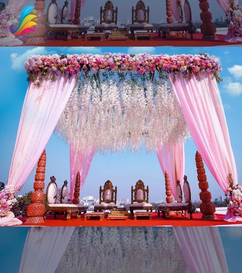 Chori Mandap Decoration, Floral Backdrop Wedding, Mandap Decoration, Indian Engagement, Mandap Decor, Outdoor Indian Wedding, Backdrop Wedding, Engagement Decorations, Wedding Stage Decorations