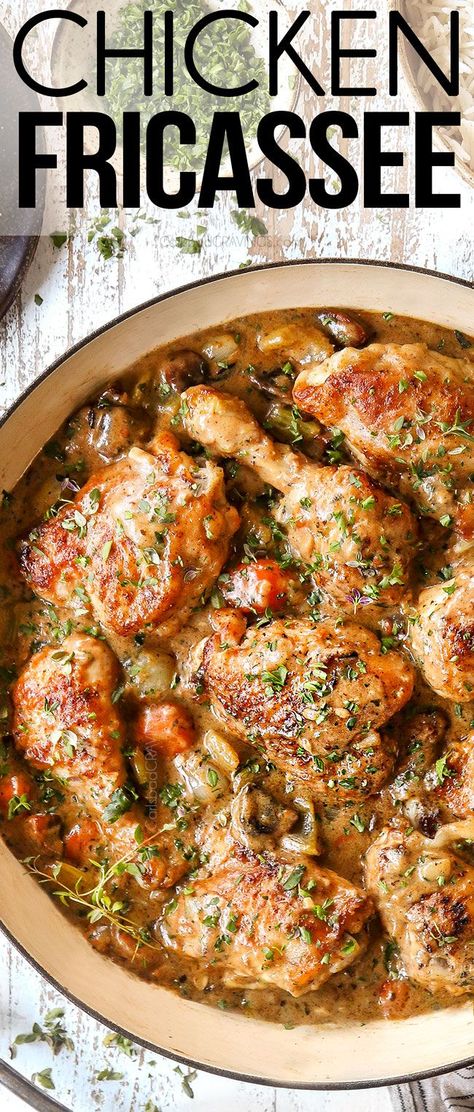 Chicken Fricassee all made in one pot, loaded with succulent golden chicken and tender veggies swimming in a rich, creamy herb laced sauce! AND it's easier to make than you think! arsenal! #chicken… More Chicken Fricasse Recipe, Wedding Chicken, Chicken Fricassee, Recipes Skillet, Golden Chicken, Carlsbad Cravings, Breakfast Appetizers, Best Christmas Recipes, Best Chicken