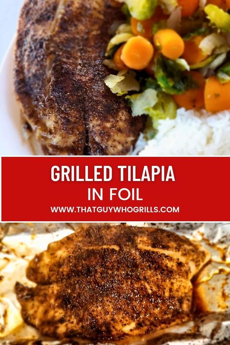 Grilled Tilapia In Foil Packet Tilapia On The Grill, Tilapia In Foil, Grilled Foil Packets, Blackening Seasoning, Grilled Side Dishes, Blackened Tilapia, Grilled Tilapia, Easy Grilling Recipes, Chicken Tortillas Soups Recipe