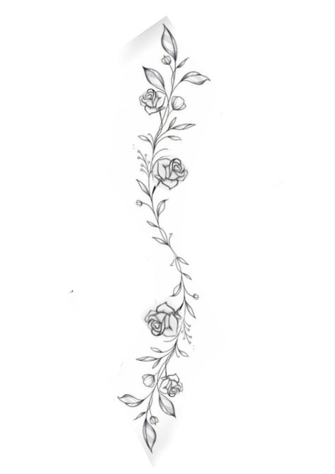 Vine With Roses Tattoo, Vines And Floral Tattoo, Rose Thorn Spine Tattoo, Vine On Spine Tattoo, Honeysuckle Spine Tattoo, Tattoo Ideas Female Waistline, Rose Vine Back Tattoo, Red Rose Spine Tattoo, Tulips Spine Tattoo