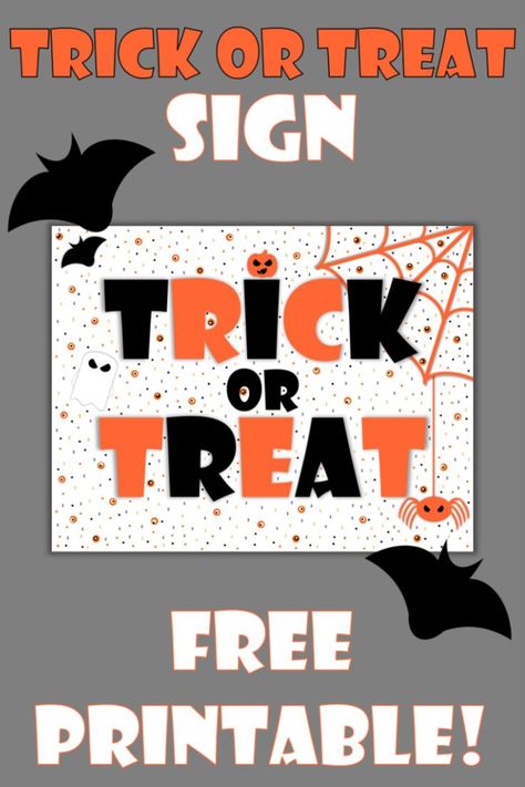 Let trick-or-treaters know you are open for business with this printable Trick-or-Treat template that doubles as wall art! Cute Trick Or Treat Signs, Trick Or Treat Sign Printable, Sign For Trick Or Treaters When Not Home, No Trick Or Treating Sign, Trick Or Treat Printable Sign, Trick R Treat Poster, Trick Or Treat Banner Printable Free, Trick Or Treat Sign, Sign Image