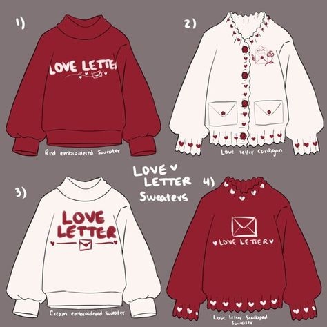 Lovecore Aesthetic Outfit Male, Outfit Ideas Oc, Sweater Drawing, Clothing Designs, Comic Clothes, Clothing Sketches, Clothing Design Sketches, Cartoon Outfits, Dress Design Sketches