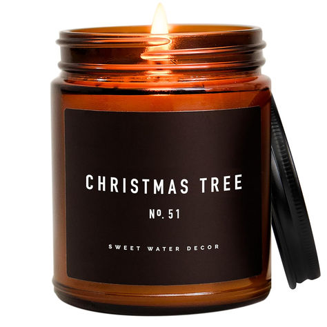 Sweet Water Decor Christmas Tree Soy Candle | Pine Needles, Cedarwood, Cypress, and Evergreen Holiday Scented Candles for Home | 9oz Amber Jar Candle, 40+ Hour Burn Time, Made in the USA Patchouli Candle, Holiday Scented Candles, Water Decor, Amber Jar Candle, Amber Candle, Sweet Water, Winter Scents, Cozy Candles, Christmas Tree Candles