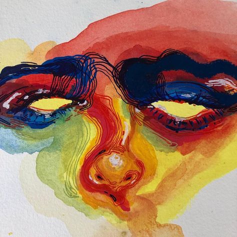 Expressive Watercolor Paintings, Watercolor Faces Abstract, Watercolor Face Painting Easy, Color Wheel Watercolor, Abstract Art Person, Watercolour Face Painting, Watercolor Art Face Easy, Watercolour Marker Art, Watercolour Face Abstract