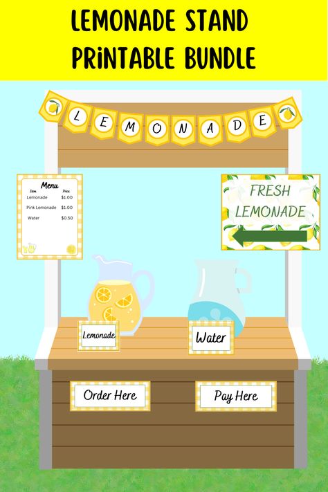 Visit Etsy store: PinkPrinterIdeas for purchase!
Printable bundle for real lemonade stand or pretend play / dramatic play for kids and students. Includes a banner, signs, table cards, editable menu and flyers. 
#summeractivity #lemonadestand #kidsprintable #printablesummer #playpretend #dramaticplay #makebelieve #kidsbusiness Lemonade Stand Banner, Summer Kid, Summer Lemonade, Play For Kids, Fresh Lemonade, Summer Activity, Make Believe, Lemonade Stand, Summer Activities For Kids