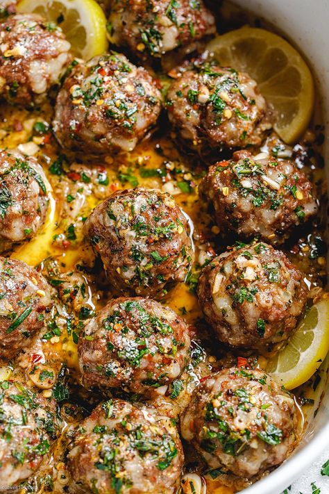 Ground Turkey Recipes Easy, Ground Turkey Meatballs, Lemon Garlic Butter Sauce, Ground Turkey Recipes Healthy, Turkey Meatballs Baked, Meatball Dinner, Healthy Ground Turkey, Turkey Meatball Recipe, Meatball Recipes Easy