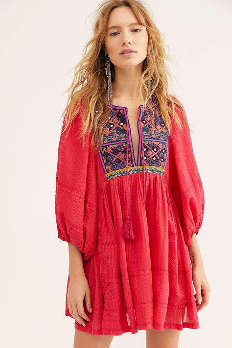 Sew it Yourself - use Itch to Stitch Celeste Dress pattern as base  Tangier Tunic | Free People Indigo Top, Short Casual Dress, Red Tunic, Boho Tunic Tops, Print Kimonos, Tangier, Short Dresses Casual, Embroidered Tunic, Kurti Designs