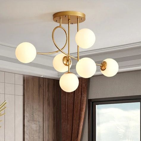 Brushed Brass & Black Chandeliers, Modern 6 Light Globe Chandeliers, Mid Century Light, Industrial Chandeliers, Hanging Light, Light Fixture Gold Hanging Lights, Gold Pendant Lighting, Hanging Ceiling Lamps, Ceiling Hanging, Hanging Light Fixtures, Ceiling Chandelier, Modern Pendant Light, Led Chandelier, Beveled Glass