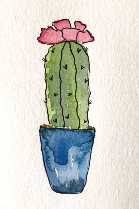 Potted Plant Painting, Succulent Art, Cactus Painting, Watercolor Paintings For Beginners, Watercolor Cactus, Watercolor Paintings Easy, Plant Painting, 수채화 그림, Watercolor Art Lessons