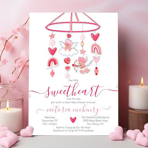 Valentine Sweetheart Mobile Baby Shower Invitation - Valentine's Day Card February Baby Shower Themes, Rainbow Baby Shower Theme, February Baby Showers, Rainbow Valentines, Sweet Baby Shower Ideas, Valentines Baby Shower, Baby Shower Theme Decorations, Nursery Rainbow, Sprinkle Baby Shower