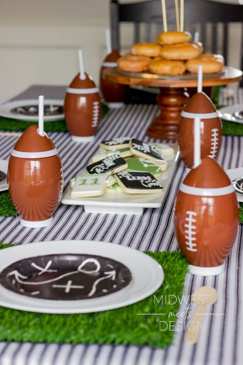 Superbowl Party Ideas For Kids, 1st Down Football Birthday Party Food, Football Kids Birthday Party, Nfl Birthday Party Ideas, Football Birthday Party Games, Chiefs Birthday Party, 11th Birthday Ideas, First Down Football Birthday Party, Football Birthday Party Ideas