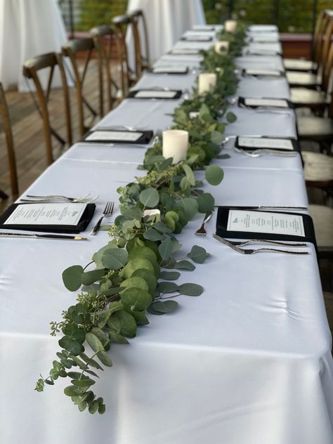 Eucalyptus table runner Eucalyptus Wedding Decor, Table Garland, Rustic Wedding Decorations, Tafel Decor, Greenery Garland, Eucalyptus Wedding, Wedding Table Decorations, Head Table, Long Table