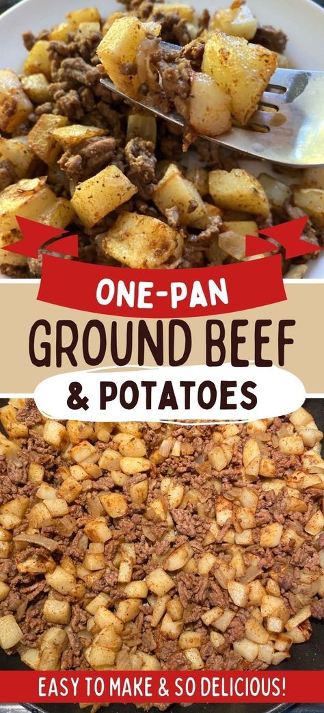 Ground Beef Recipes For Dinner Easy Quick Skillets One Pot, Hamburger Meat Skillet Recipes, Hamburger Ground Beef Recipes, Sheet Pan Beef And Potatoes, Ground Beef And Potatoes Recipes Easy, Hamburger Meat And Potatoes Recipes Easy, Cheap Dinners With Potatoes, One Pan Beef Meals, Hamburger Meat Recipes Easy Dinner Ideas Potato Casserole