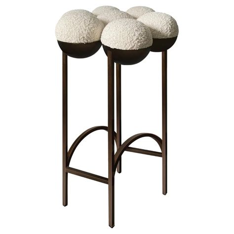 Saturn Bar Stool, Steel Frame and Cream Boucle Wool by Lara Bohinc For Sale at 1stDibs Brass Bar Stools, Stainless Steel Bar Stools, Steel Bar Stools, Fabric Bar Stool, Cabin Furniture, Shop Stool, Minimalist Bar, Marble Furniture, Vintage Bar Stools