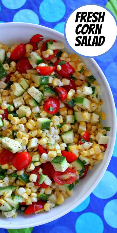 Raw Corn Salad Recipe, Raw Corn Recipes, Raw Tomato Recipes, Cold Zucchini Salad, Zucchini Salad Recipes Raw, Raw Corn Salad, Corn Zucchini Salad, Zucchini Corn Salad, Corn And Zucchini Salad