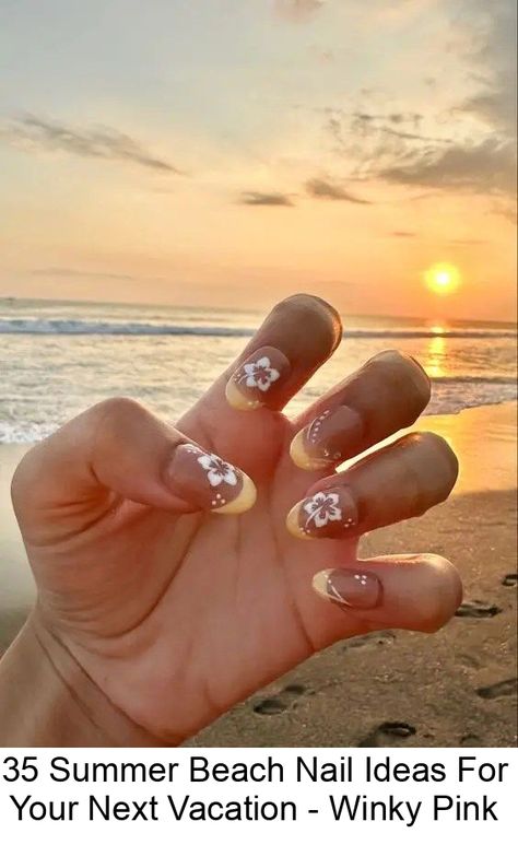 This post has 35 Summer Beach Nail Ideas. From cute little seashells to blue waves and turtles there will surely be some amazing inspo for your next summer vacation manicure! Summer Beach Manicure Must-Haves 1 / 2 / 3 / 4 / 5 1/ Essie Check In To Check Out 2/ Essie expressie Millennium Momentum Summer Vacation Nails, Beach Themed Nails, Vacation Nails Beach, Hawaii Nails, Beach Nail Art, Beach Nail Designs, Beach Nail, Beachy Nails, Summer Nails Beach