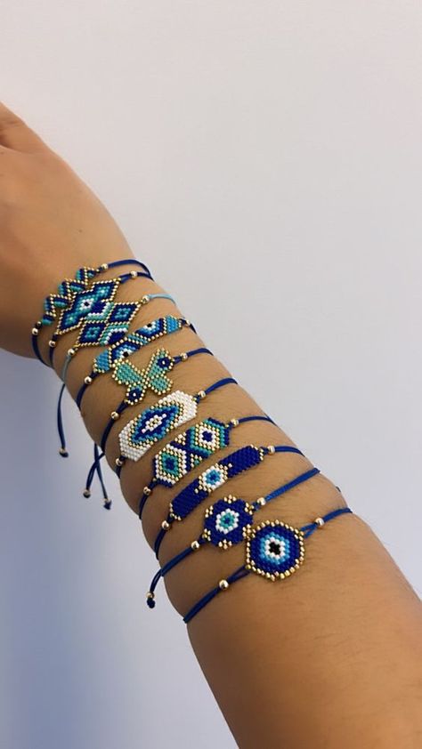 Handmade Evil Eye Design Miyuki Beaded Delicate Bracelets Braided Loom Wristbands - Etsy Canada #BeadingPatterns #BeadEmbroideryPattern #BeadEmbroideryPatternsBeginner #BeadEmbroideryPatternsEasy Elegant Adjustable Evil Eye Beaded Bracelets, Bohemian Style Beaded Evil Eye Bracelet, Adjustable Beaded Evil Eye Bracelet, Handmade Bohemian Blue Evil Eye Bracelet, Evil Eye Miyuki Bracelet, Bracelets Braided, Evil Eye Beaded Bracelet, Handmade Evil Eye, Evil Eye Design