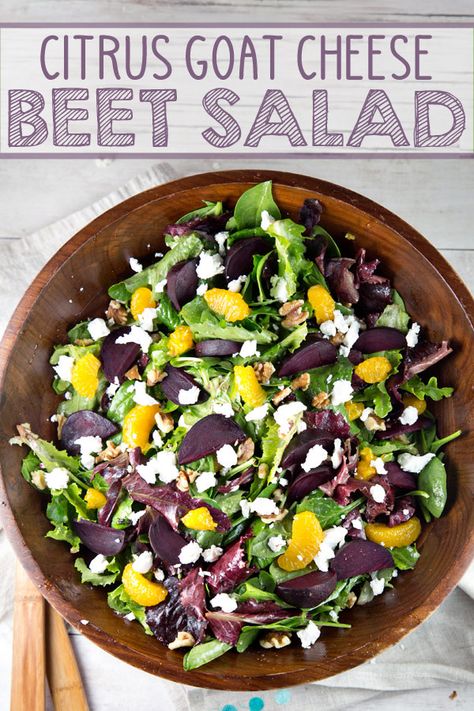 Roasted Beet Salad with Mandarin Oranges and Goat Cheese: a bright and festive salad full of spinach, mandarin oranges, goat cheese, candied walnuts, and beets.  #bunsenburnerbakery #salad #roastedbeets #glutenfree #winterproduce Salad With Mandarin Oranges, Beet Salad With Feta, Mandarin Orange Salad, Beet Salad Recipes, Roasted Beet Salad, Feta Cheese Salad, Salad With Feta, Beetroot Salad, Mandarin Oranges