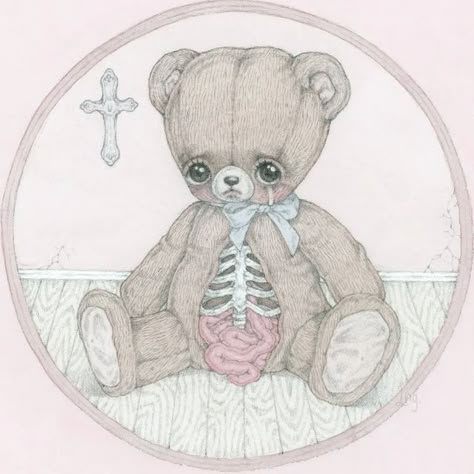 ♡sophie♡ on Instagram: "bearing my guts 2 u 🧸🦴♡ tried my hand at drawing ribs, hopefully i improve hehe :))" Teddy Bear Drawing, Creepy Cute Aesthetic, Cute Creepy, Creepy Core, Doll Drawing, Creepy Drawings, Arte Peculiar, Bear Drawing, Arte Van Gogh