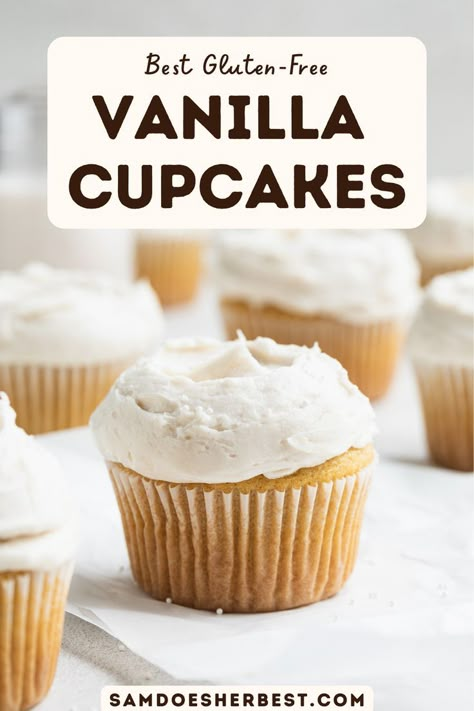 Gluten Free Cupcake Recipe, Dairy Free Cupcakes, Gluten Free Cupcakes Vanilla, Vanilla Cupcake Recipe, Gluten Free Cupcakes, Gluten Free Desserts Recipes, Gluten Free Sweets, Dairy Free Dessert, Vanilla Cupcakes