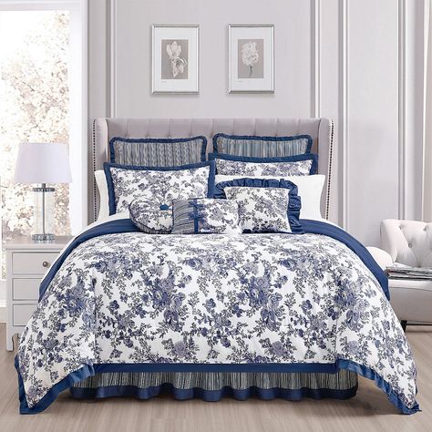 Toile Garden Comforter Set-JCPenney Blue And White Bedding, Toile Bedding, Complete Bedding Set, Cotton Comforter Set, Toile Print, Blue Comforter Sets, Floral Toile, Full Bedding Sets, Twin Bed Sets