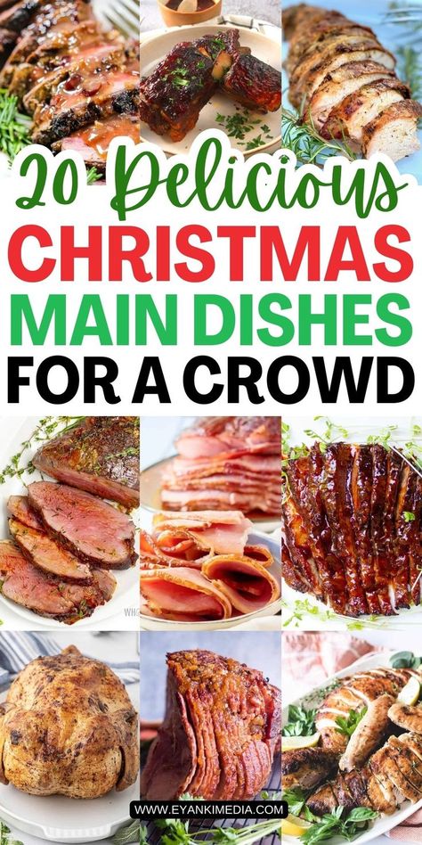 Explore 20 delicious Christmas main dishes perfect for serving a crowd this holiday season. From savory roasts to hearty casseroles, these recipes are designed to impress your guests. Make your Christmas gathering memorable with these easy-to-follow holiday entrées that everyone will love. Unique Christmas Recipes, Christmas Lunch Easy, Christmas Dinner For A Crowd, Dishes For Christmas Dinner, Main Dishes For A Crowd, Christmas Dinner Main Course, Christmas Lunch Recipes, Holiday Main Dishes, Easy Christmas Dinner Ideas