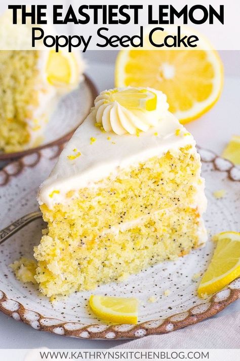 This layered Lemon Poppy Seed Cake is moist, buttery, and is bursting with lemon flavor and poppy seeds. Smothered with a light and refreshing lemon buttercream frosting. This cake is perfect for summer and lemon lovers! Easy Lemon Poppy Seed Cake, Fun Rice Krispie Treats, Lemon Poppy Seed Cake, Poppyseed Cake, Lemon Buttercream Frosting, Homemade Toffee, Lemon Poppyseed Cake, Seed Cake, Poppy Seed Cake