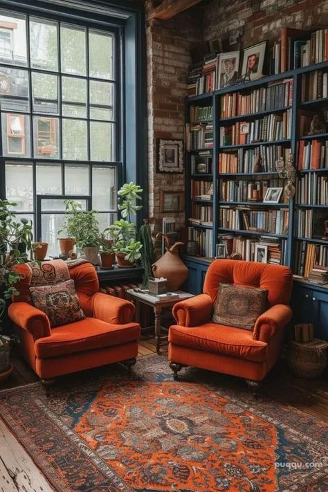 Type Of House Styles, Communal Office Space, Moody Cottagecore, Corner Library, House Styles Interior, French Style Living Room, Bloom Book, Home Library Rooms, Fall Mantle Decor