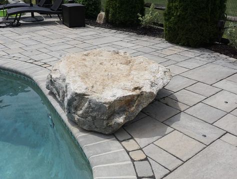 We offer a great selection of dive rocks for swimming pools. Our dive rocks come in a wide range of sizes, shapes and colors. Diving Rocks For Pools, Rocks Around Pool, Jumping Rocks For Pool, Pool Patio Pavers, Backyard Pool Design, Inground Pool Designs, Rectangle Pool, Freeform Pools, Pool Remodel