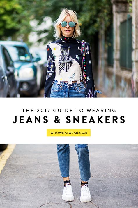 New year, new set of outfit ideas. Here's how to wear your favorite jeans and sneakers in 2017. Crew Socks With Sneakers, Jeans And Sneakers Outfit, How To Wear Sneakers, Bralette Outfit, Flattering Jeans, Chic Sneakers, Trendy Outfits Winter, Best Jeans, Sneakers Outfit